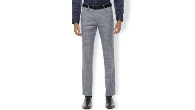 VAN HEUSEN Blue Checked Formal Trousers