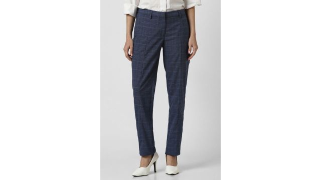 VAN HEUSEN Medium Blue Checked Trousers
