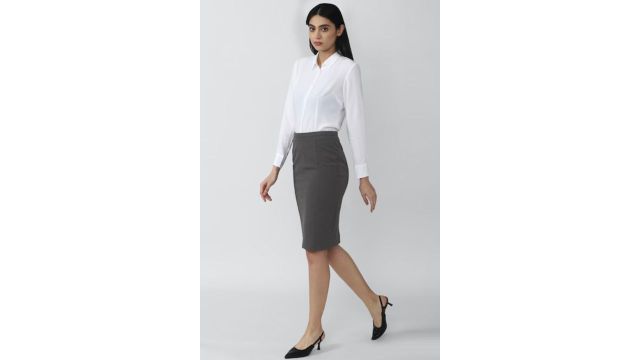 VAN HEUSEN Medium Grey Solid Formal Skirt