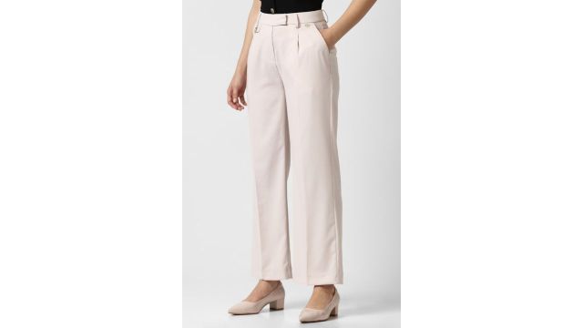 Van Heusen Beige Solid Formal Trousers