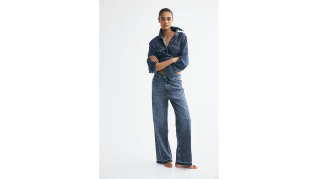 Wide High Waist Jeans in Denim Blue