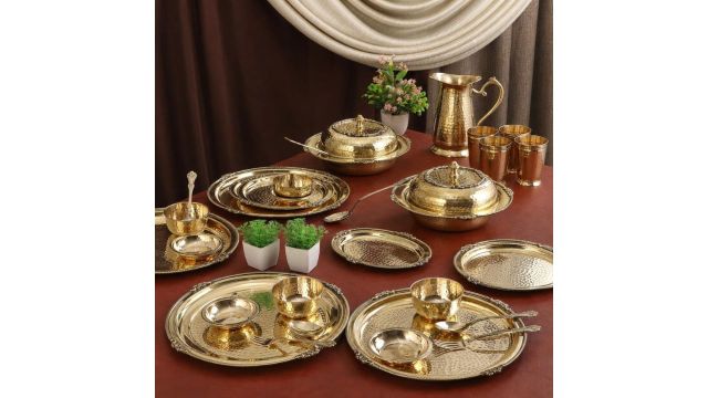 cWc Hammered Brass Dinner Set 54 Pieces