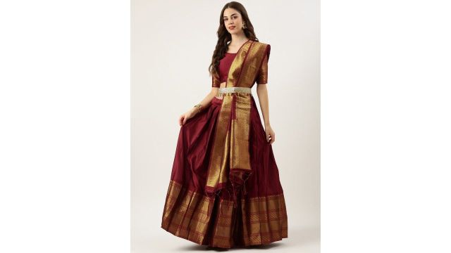 Fabcartz Woven Design Semi-Stitched Lehenga & Unstitched Blouse With Dupatta