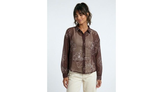 glitchez Semi Sheer Floral Printed Oversized Casual Shirt