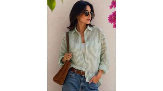 Oomph! Women Comfort Semi Sheer Striped Casual Shirt