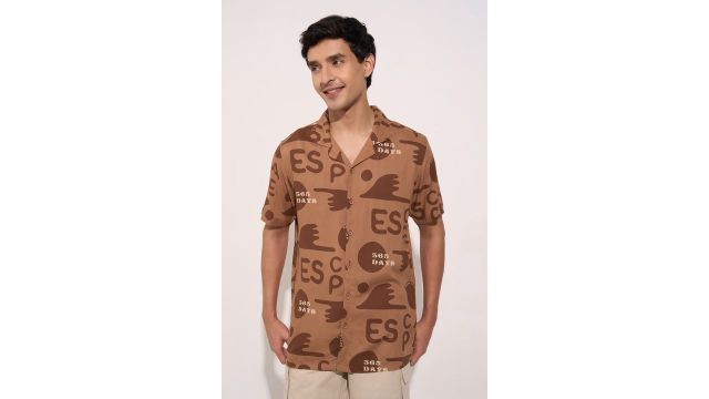 7 ALT Rust Printed Casual Half Sleeves Men Slim Fit Casual Shirt
