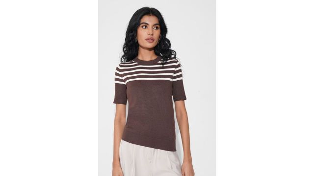 ANNABELLE Brown Striped Knit Top