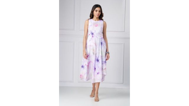 Annabelle Lilac Oversized Floral Sleeveless A-Line Midi Dress