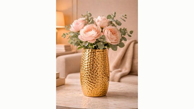 Art Street Elegant Gold Textured Ceramic for Home Decor Flower Vase
