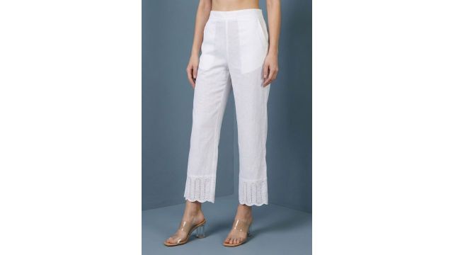 Aurelia White Solid Straight Fit Palazzo