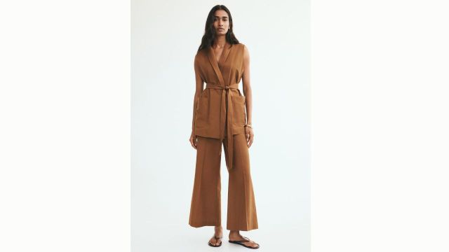 Belted Linen-Blend Waistcoat