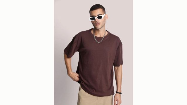 Bene Kleed Men Brown Drop-Shoulder Sleeves Oversized T-shirt