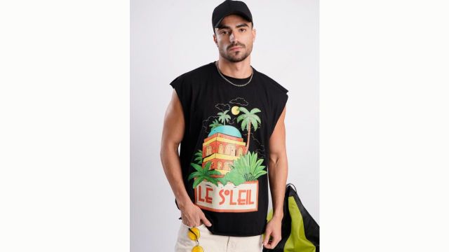 Bene Kleed Men Printed Extended Sleeves Tropical Raw Edge Oversized T-shirt