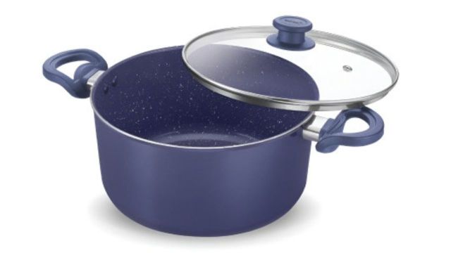 Blue Aluminium Induction Base Cook and Serve Casserole with Glass Lid