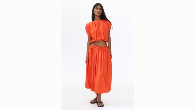 Bubble-Hem Midi Skirt