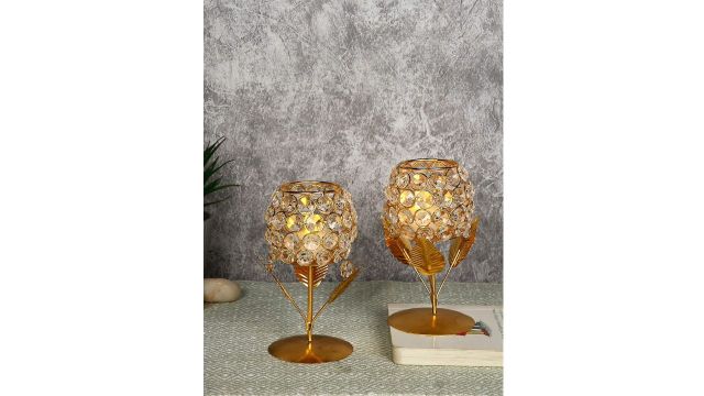 Collectible India Gold Plated Crystal Candle Holder