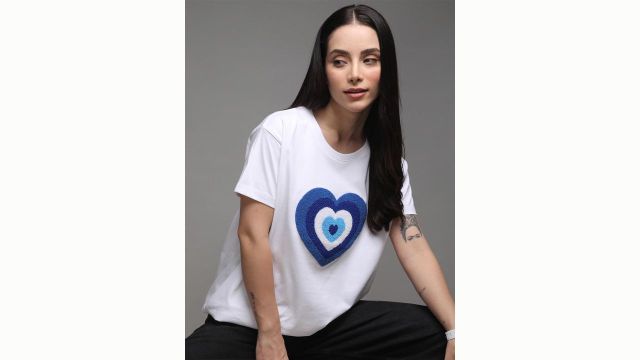 DILLINGER Women Self Design Round Neck Boxy T-shirt