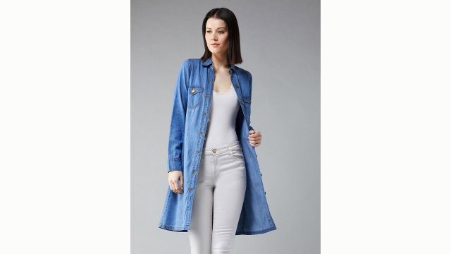 DOLCE CRUDO Women Blue Light Weight Solid Denim Shrug