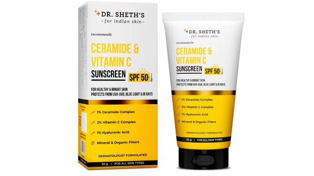 Dr. Sheth's Ceramide & Vitamin C Sunscreen SPF 50+ PA++++ In-Vivo Tested for Bright Skin