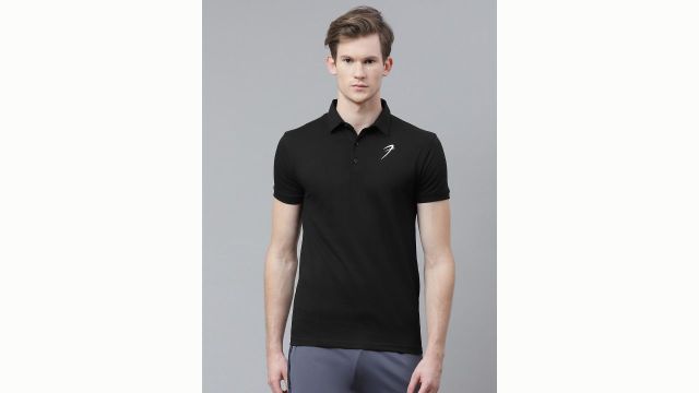 FUAARK Men Black Polo Slim Fit Training Collar T-shirt