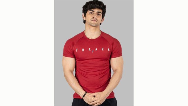FUAARK Slim Fit Typography Printed Raglan Sleeves Anti Odour Gym T-shirt