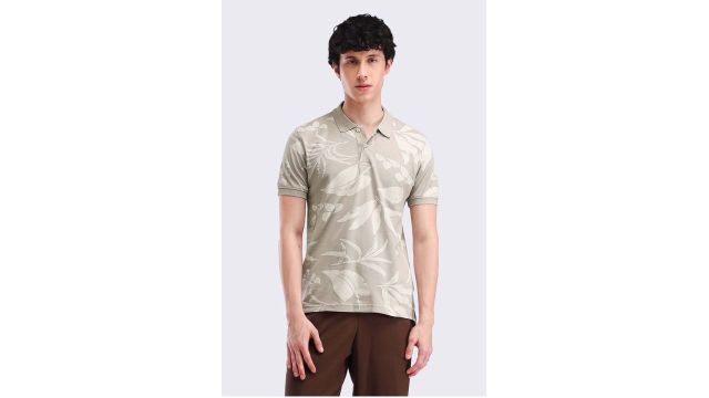 Flying Machine Brown Printed Casual Half Sleeves Polo Collar Men Regular Fit T-Shirts