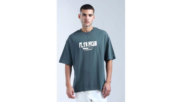 Flying Machine Navy Printed Casual Half Sleeves Round Neck Men Relaxed Fit T-Shirts