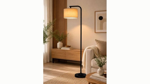 Glowhere Stambh Beige Metal Cylinder Floor Lamps