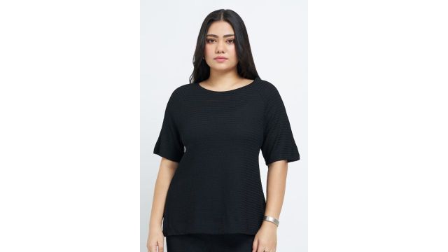 HONEY CURVYTUDE Black Textured Knit Top