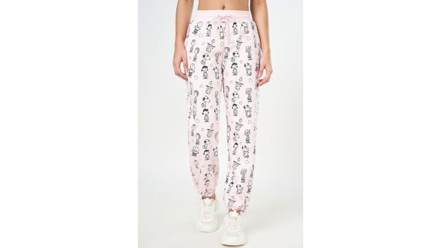 HONEY Pink Printed All - Over Full Length Casual Women Straight Fit Joggers