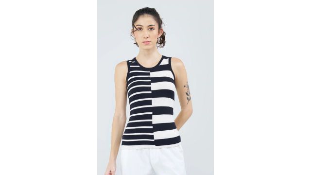 Honey Navy & White Striped Flat Knit Tank Top