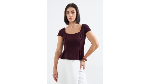 Honey Wine Slim Fit Tailored Peplum Top