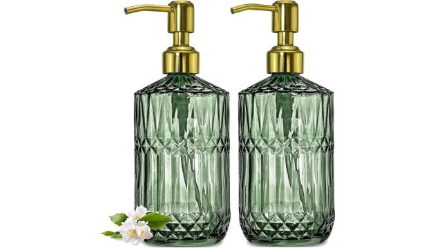 JASAI Green Glass Soap Dispenser Set