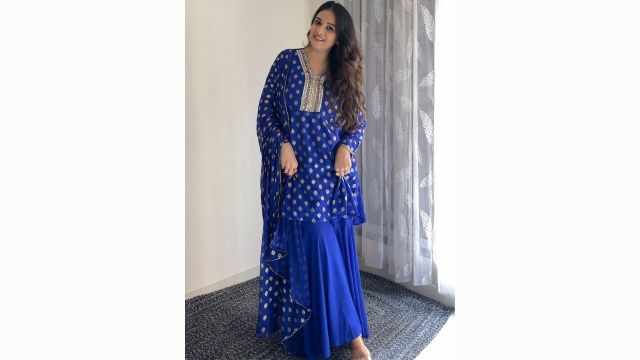 Janasya Sequinned Ethnic Motifs A-Line Georgette Printed Pleated Kurta Sharara Set With Dupatta