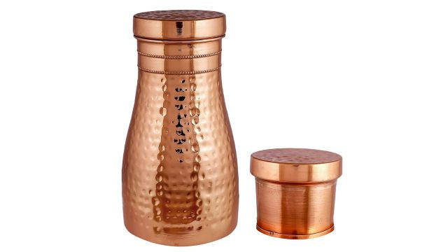 KC Pure Copper Bedside Bottle with Glass