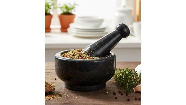 KLEO Black Natural Stone Mortar and Pestle Set