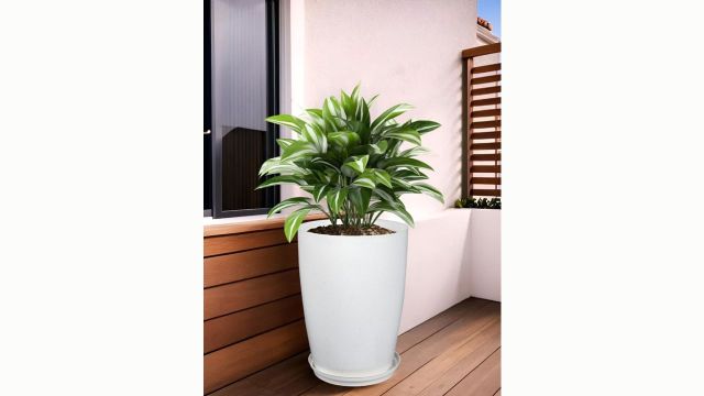 Kuber Industries White 14 Inch Indoor-Outdoor Flower Planters Pot with Plate