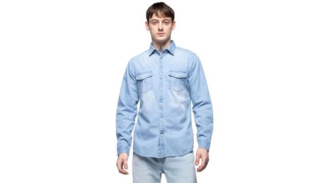 Lee Cooper Light Blue Solid Casual Full Sleeves Shirt Collar Men Regular Fit Casual Shirts