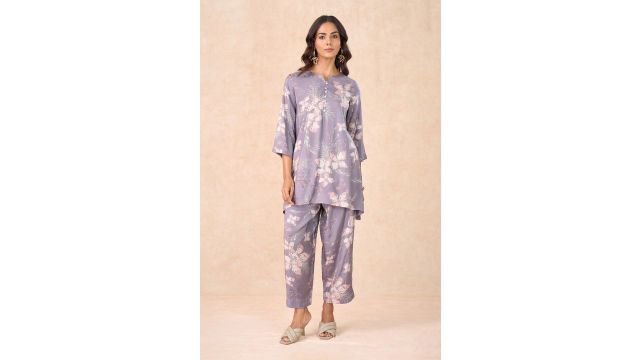 MARIGOLD LANE Lilac Tropical Print Tunic & Straight Fit Pants Set