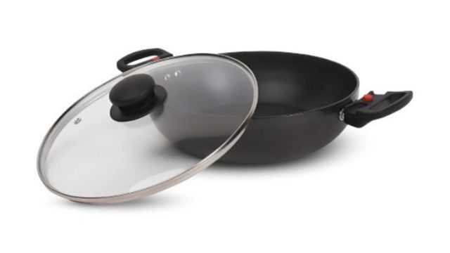 Magna Black Hard Anodised Cookware with Detachable Handle with Glass Lid