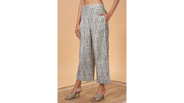 Marigold Lane Grey Printed All - Over Viscose Women Flared Palazzos
