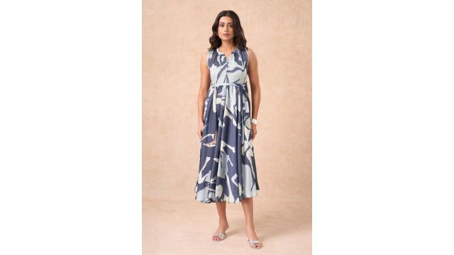 Marigold Lane Navy Abstract Print Sleeveless Dress