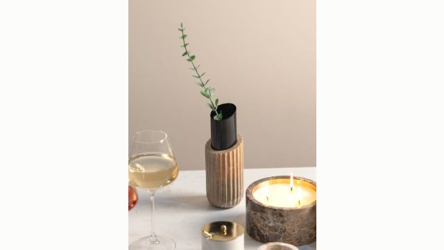 Organic Home Black & Beige Textured Marble Flower Vase