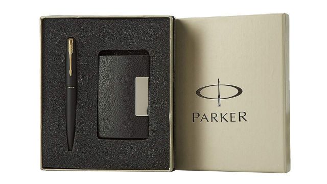 Parker Frontier Matte Black Gold Trim Roller Ball Pen Gift Set