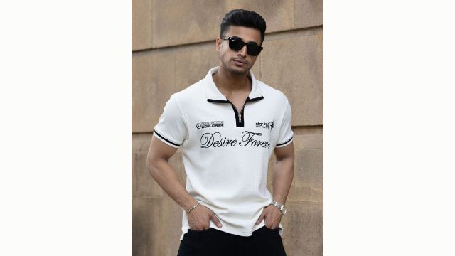 Powerlook Men Typography Printed Polo Collar T-shirt