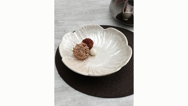 Pure Home and Living Off White Ivory Anemone Ceramic Platter