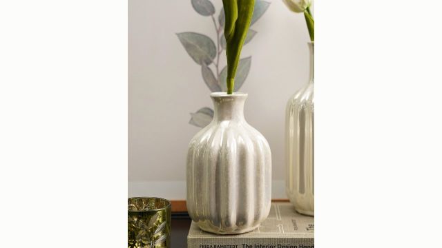 Pure Home and Living Off White Textured Ceramic Vase
