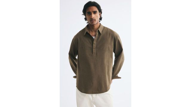 RELAXED FIT LINEN-BLEND POPOVER SHIRT