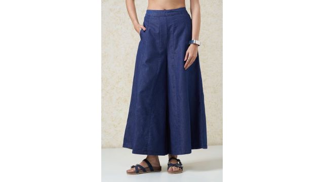 Rangmanch Indigo Denim Panelled Palazzos