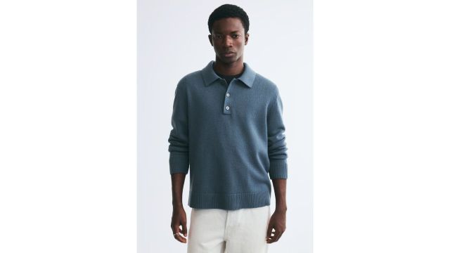 Regular Fit Knitted Polo Shirt in Dusty Teal